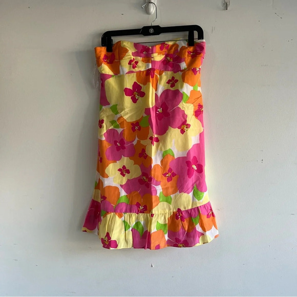 Lilly Pulitzer Hotty Pink Silk Floral Punch Ruffle Strapless Dress 22137 - Picture 2 of 6